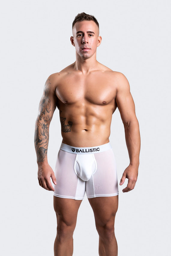 Ballistic White Mesh Boxer Brief - BALLISTIC MENSWEAR